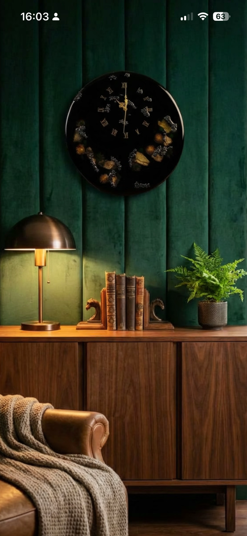 50cm Large Luxury Midnight Black Resin Table Clock with Gold Roman Numerals