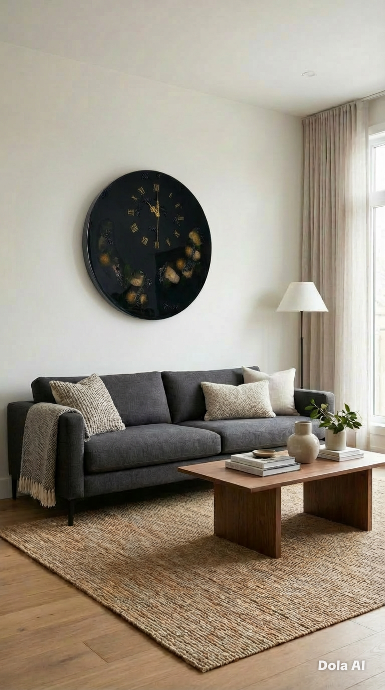 50cm Large Luxury Midnight Black Resin Table Clock with Gold Roman Numerals