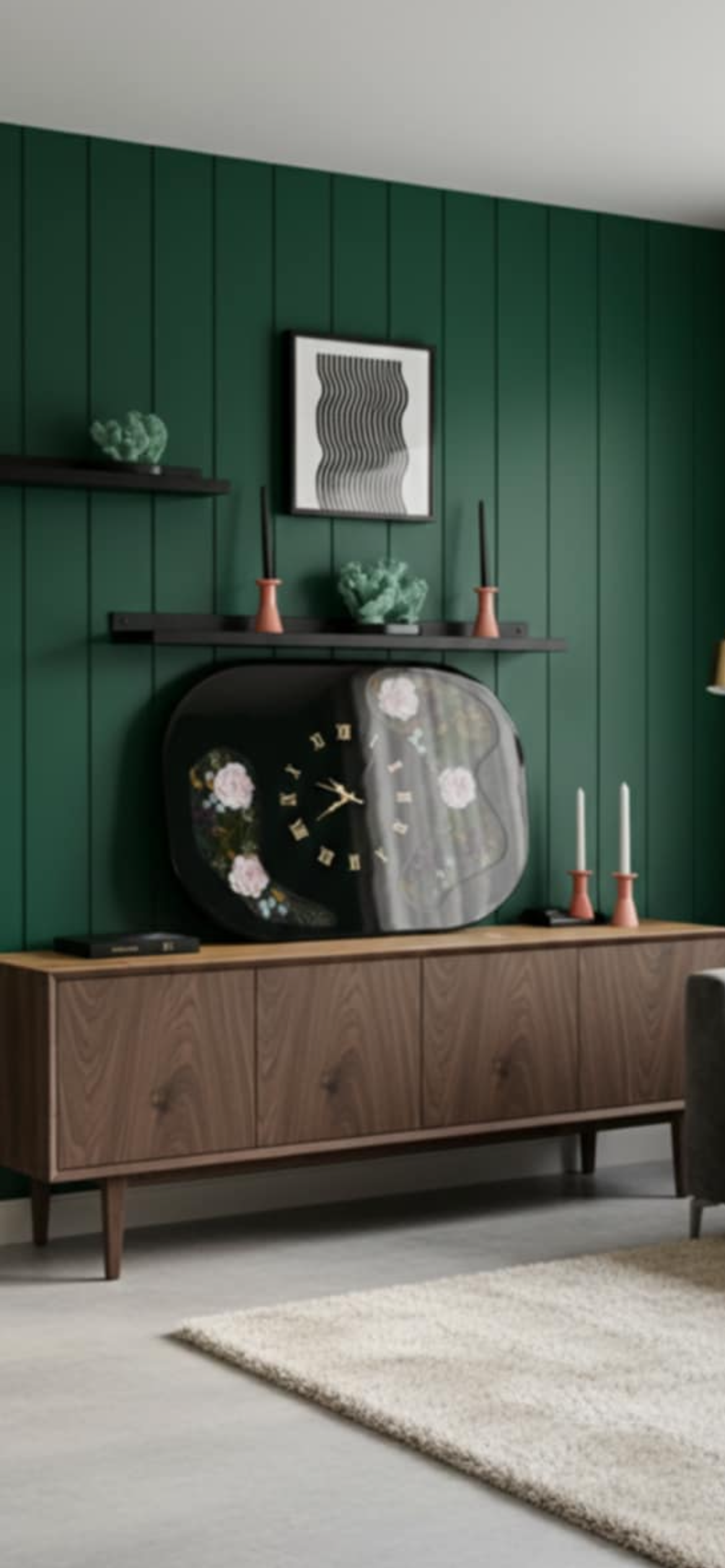 Oversized Midnight Resin Wall Clock with Everlasting Silk Florals – 80cm